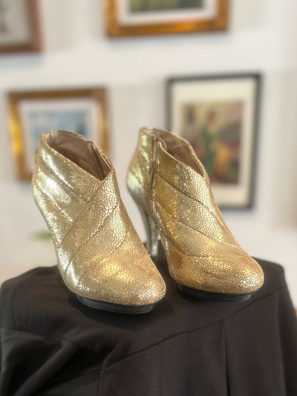 United Nude Shimmery Gold Textured Ankle Booties